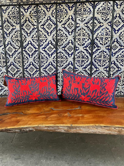 Cojín Otomí Bordado Flora y Fauna