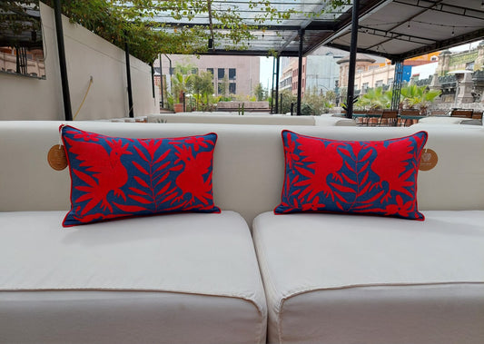 Cojín Otomí Bordado Flora y Fauna