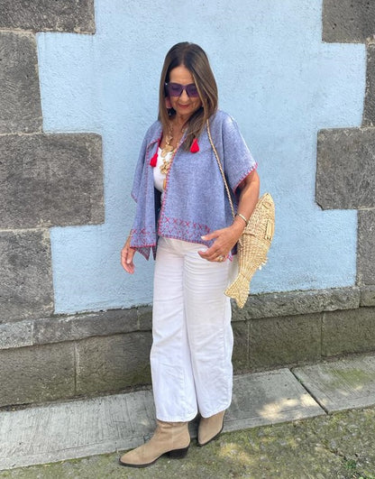 Saco Corto Lino Mezclilla Bordado