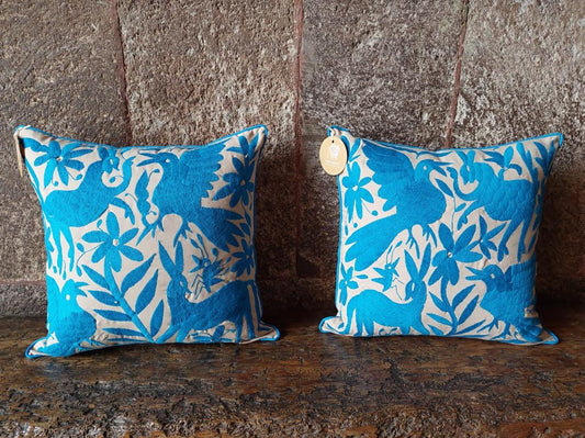 Cojín Otomí Bordado Flora y Fauna